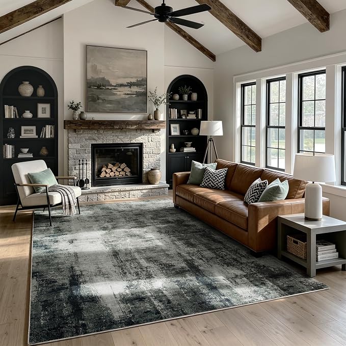 Washable Rugs 8x10 Area Rugs for Living Room,Bedroom,Dining Room,Nursery | No Creases,Stain Resistant,Non Slip Modern Abstract Soft Low Pile Carpet for Hardwood,High-Traffic Area,Kids & Pet Friendly