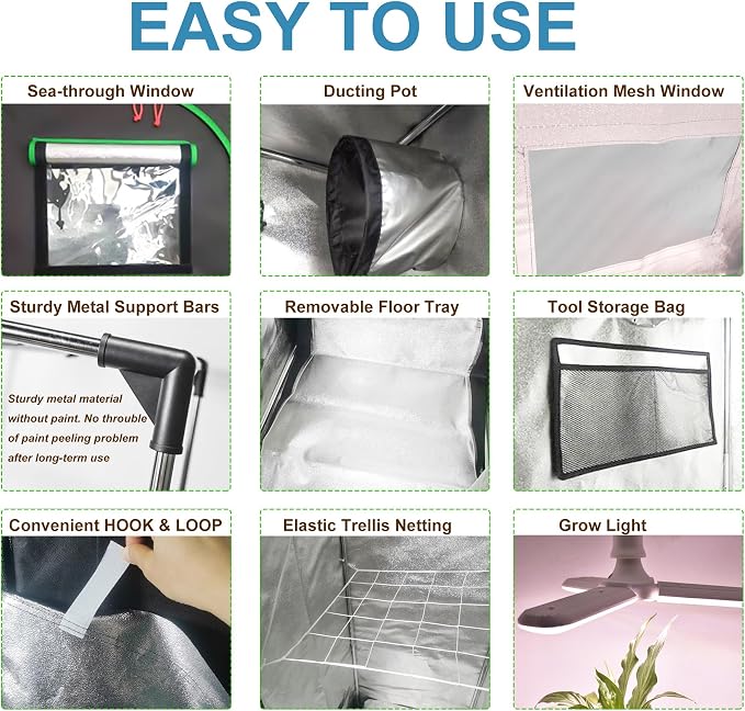 Grow Tent Kit Complete 48" x 48" x 80" High Reflective Mylar Indoor Grow Tent Hydroponics Indoor Plant Growing Tent with Carbon Filter Full Spectrum Grow Light Ventilaion Fan Growing System (4 x 4)