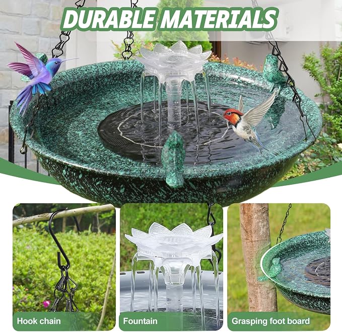 Hanging Bird Bath with Fountain,Metal Hanging Bird Bath for Outside,Outdoor Bird Bath Bowl for Garden Patio Decor