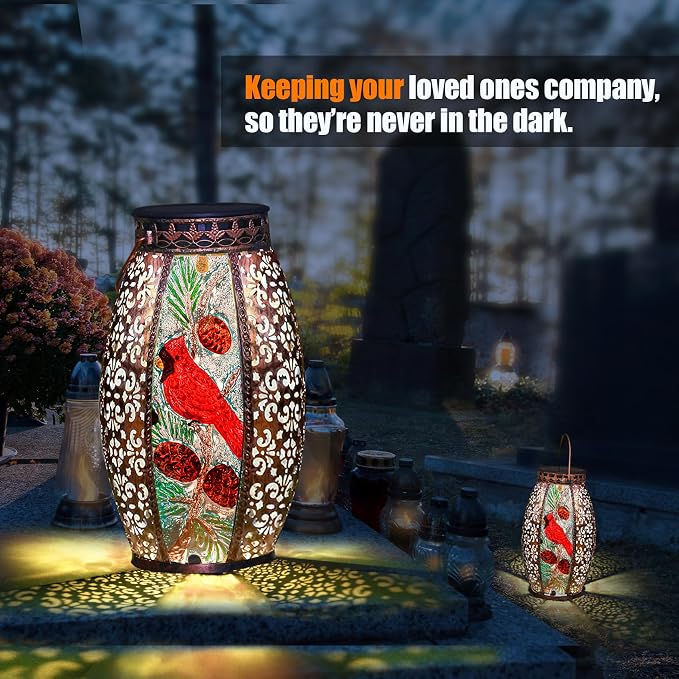 Hummingbird Solar Outdoor Lantern Decorative Waterproof Large Metal Hummingbird Solar Lights Garden Decor Sympathy Gifts for Loss of Mom/Dad/Loved One-Memorial Lantern