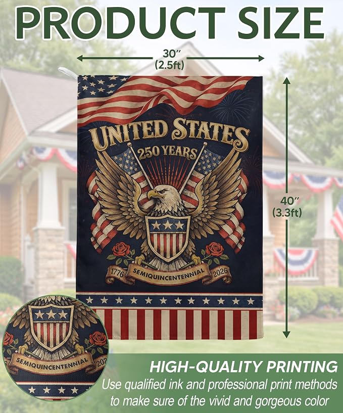 1776-2026 Commemorative, 250 Anniversary Usa Flag, Dualided Design, American 250th Anniversary Patriotic Design, American Flag With Eagle, Garden Flags For Outside 2 (30x40 Inch)