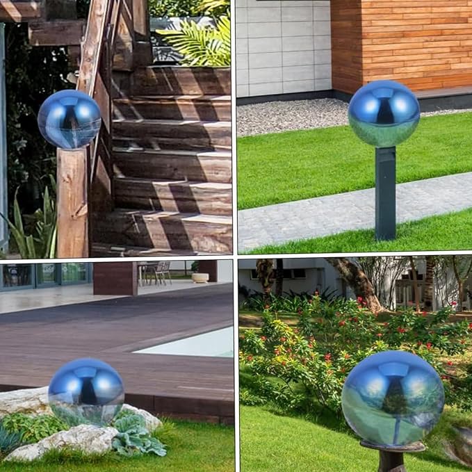 Stainless Steel Gazing Ball for Garden Decor | 4.72 Inch Mirror Reflective Hanging Ball for Outdoor Spaces | Metal Gazing Balls for Garden Decoration(Blue)