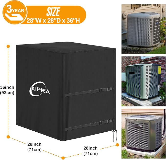 Kipiea Heavy Duty Air Conditioner Cover for Outside Units, Windproof, Anti-UV, Tear & Fade Resistant AC Cover for Winter (28" W x 28" D x 36" H)