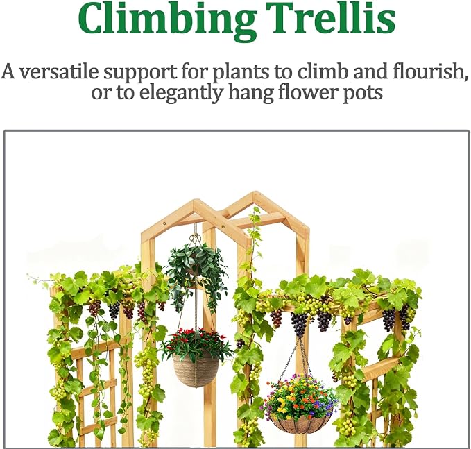 Raised Garden Beds with Arch Trellis Outdoor, Wooden Planter Boxes with Hanging Roof, Side Trellis Patio Wooden Flower Pots for Vines Climbing Vegetables Plants(Wood5)