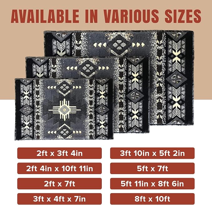 YHSF Southwest Native American Area Rug – Thick, Soft, Durable & Easy to Maintenance Tribal Design Boho Rug– Ideal for Bedroom, Living Room & Hallway - Grey, 2 Feet x 7 Feet