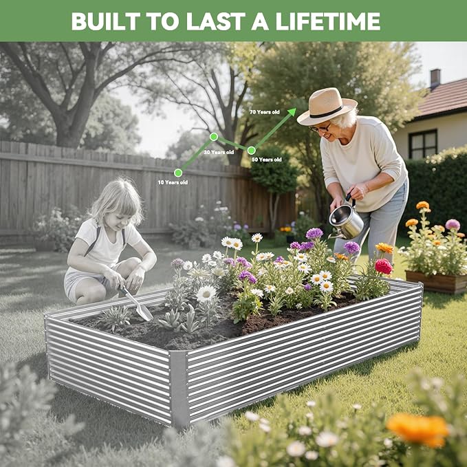 3 Pack Tall 4x2FT Raised Beds for Gardening, Corrugated Galvanized Steel Raised Garden Bed, Outdoor Metal Above Ground Garden Bed for Vegetables and Flowers(Rectangular)