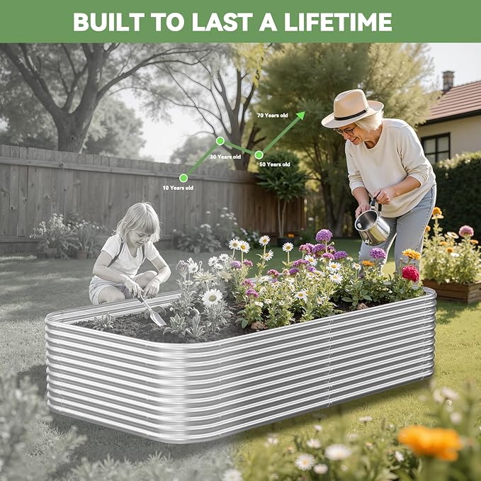 2 Pack Tall 8x4FT Raised Beds for Gardening, Corrugated Galvanized Steel Raised Garden Bed, Outdoor Metal Above Ground Garden Bed for Vegetables and Flowers-8x4x1.5FT