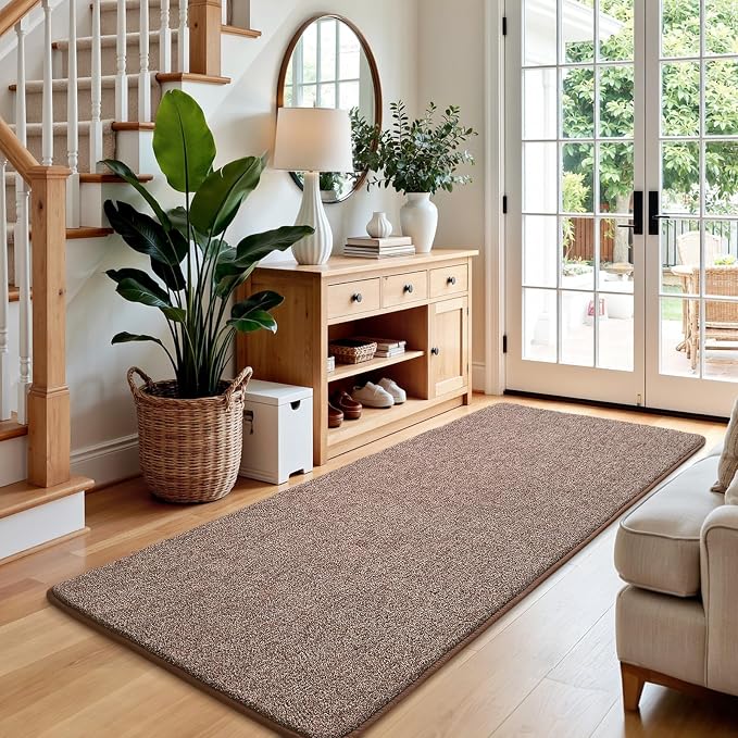 Keeko 2x8 Area Rugs for Living Room,Soft Washable Memory Foam Bedroom Rug | Indoor Throw Rug Low Pile Minimalist Non Slip Carpet for Kids Nursery Classroom Dorm Room Home Decor Brown and White