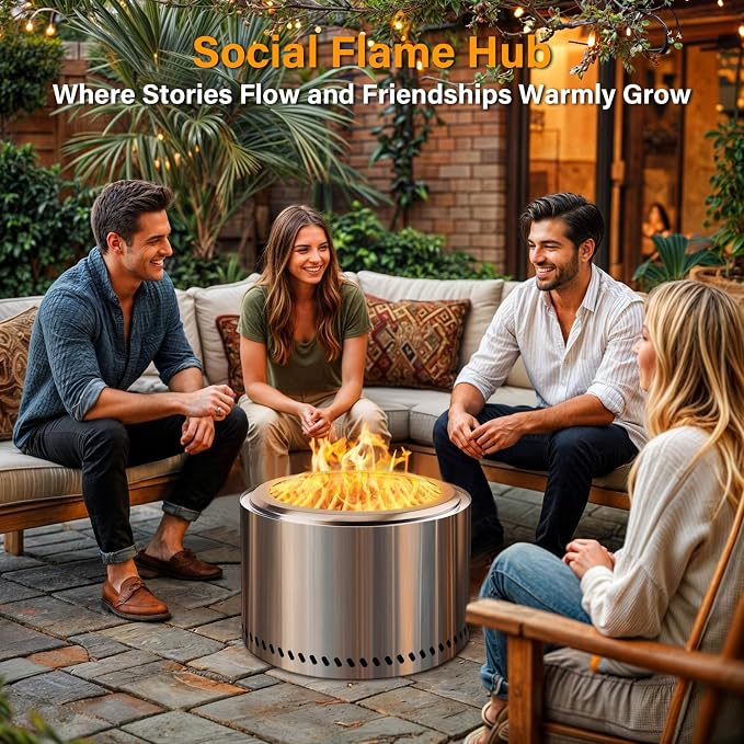 HGD 20 Inch Smokeless Patio Fire Pit, Outdoor Wood Burning Stove, Stainless Steel Firepit for Backyard, Patio, Garden, Picnic