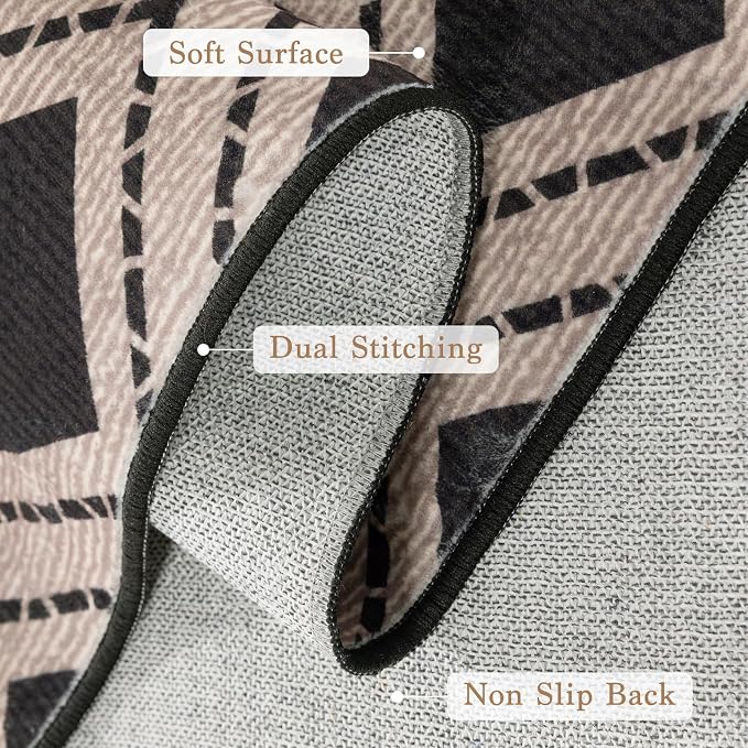 LBRO2M Machine Washable Rug Soft Pet Friendly Carpet 9X12 Black | Checkered Rug 9X12 for Living Room, Bedroom, Dining Room, Home Office, Non Slip Carpet, Foldable Stain Resistant Rugs