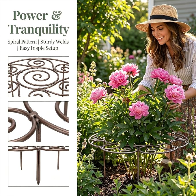 Metal Plant Support Ring for Garden, 2026 New Peony Cages and Supports, Grow-Through Peony Cages Ring Supports, Flower Support Frame, Outdoor Indoor Pots, Decorative Grow Through Rings (1pcs-Large)