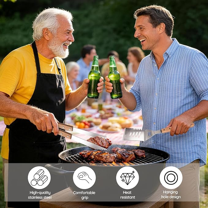 18 Piece Outdoor BBQ Grill Set, Heavy Duty Stainless Steel Grilling Utensils Kit with Portable Carry Bag, Complete Camping Barbecue Tool Set, Ideal Grilling Gift for Men Dad Backyard BBQ Party