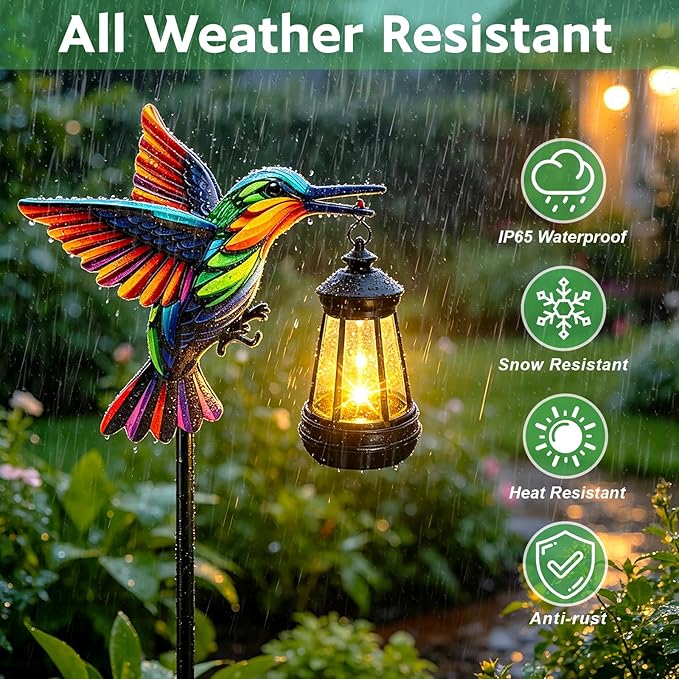 Hummingbird Solar Garden Lights Outdoor Waterproof, Gifts for Women Mom Grandma Daughter, Stake Lights with Solar Lantern, Hanging Solar Lights, Solar Path Lights Yard Art Outside Patio Garden Decor