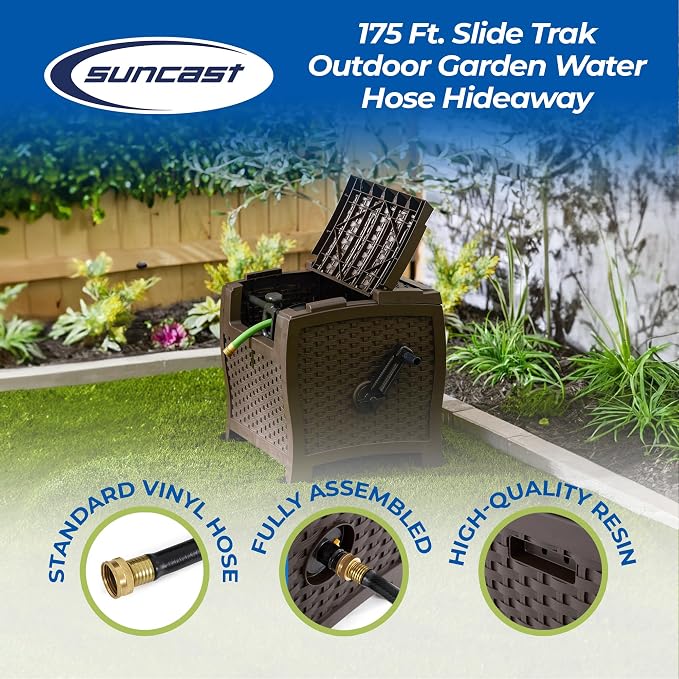 Suncast 2 Pack 175 ft. Wicker Style Resin Hose Hideaway with Hose Guide, Java, Mocha Brown