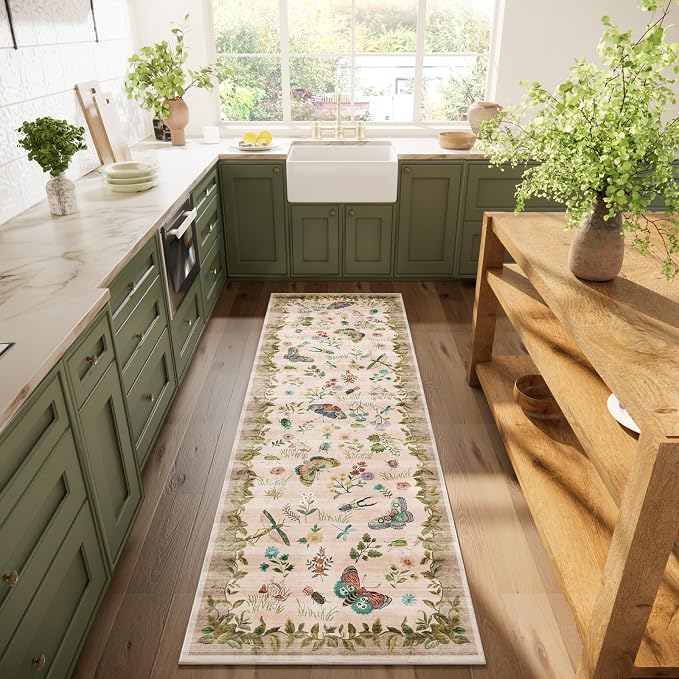 Machine Washable Hallway Runner Rugs: 2'6"x8' Kitchen Runner Stain Resistant Non Slip Low Pile Soft Carpet Rug Runners for Hallways Indoor Entryway Kitchen Laundry Room Bedroom Bathroom Farmhouse