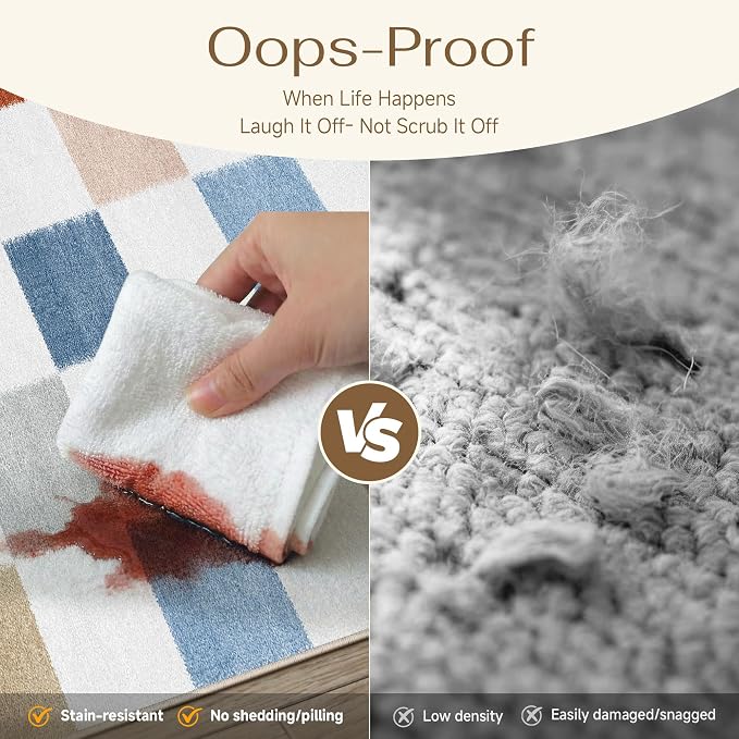2x6 Washable Runner Rug Kitchen Colorful Non Slip Checkered Carpet | Soft, Low Pile, Modern, Pet Friendly, Indoor Rugs for Hallway, Entryway, Laundry Room, Bathroom
