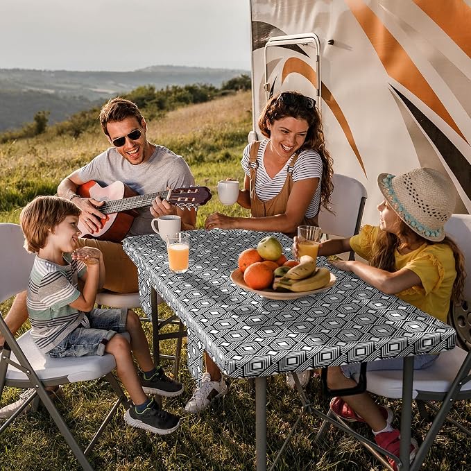 Jobunai Picnic Table Cover with Bench Covers Elastic Waterproof Vinyl Tablecloth for 6 Foot Rectangle Tables Camping Rv Roadtrip Hiking Car Items for Tent Campers Gift for Teenage Boys Girls Sister