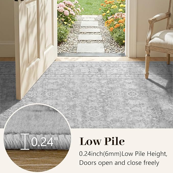 9x12 Ft Extra Large Area Rugs for Living Room, Soft Non-Slip Machine Washable Rug, Vintage Stain Resistant Carpets for Bedroom Nursery Dining Room Home Decor (Grey)