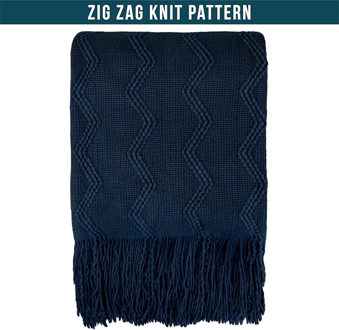 PAVILIA Navy Blue Knit Throw Blanket for Couch, Twin Bed, Soft Knitted Farmhouse Sofa Throw for Living Room, Lightweight Decorative Summer Blanket for Chair, Outdoor Textured Boho Blanket, 60x80