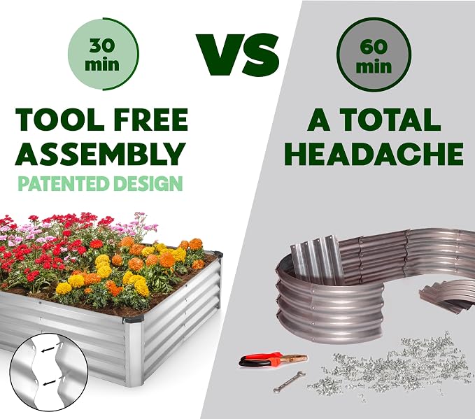 Plant & Plot Galvanized Raised Garden Beds Outdoor // 6×3×1 ft (2-Pack) Planter Raised Beds for Gardening, Vegetables, Flowers // Large Metal Garden Box // Patented Tool-Free Design (Silver)
