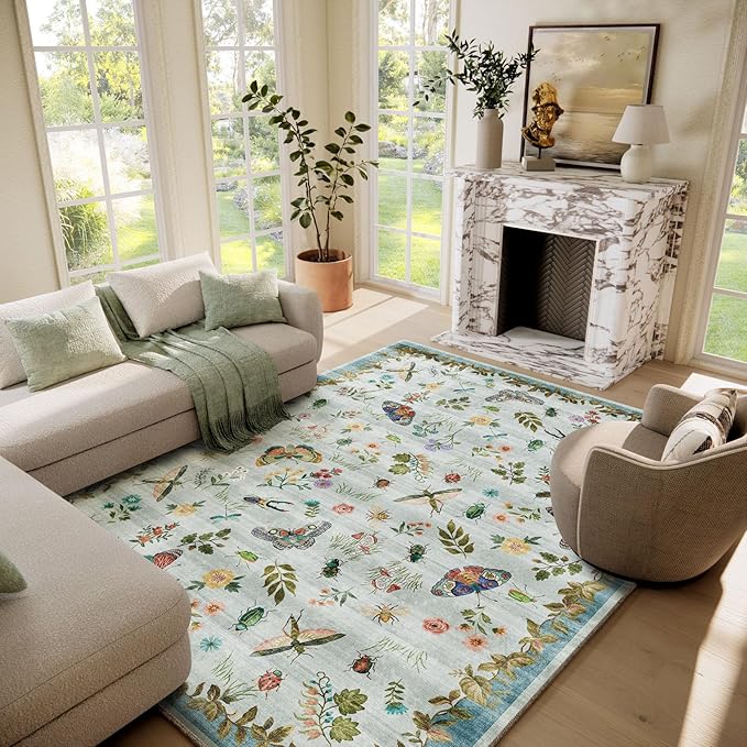 Machine Washable Rugs for Living Room: 6x9 Area Rugs Stain Resistant Non Slip Low Pile Soft Carpets Rugs for Bedroom Kitchen Dining Room Nursery Kids Room Farmhouse Indoor