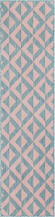 Unique Loom Jill Zarin Unique Loom Outdoor Collection Area Rug - Napa (2' x 8' Runner, Pink and Aqua/Light Blue)