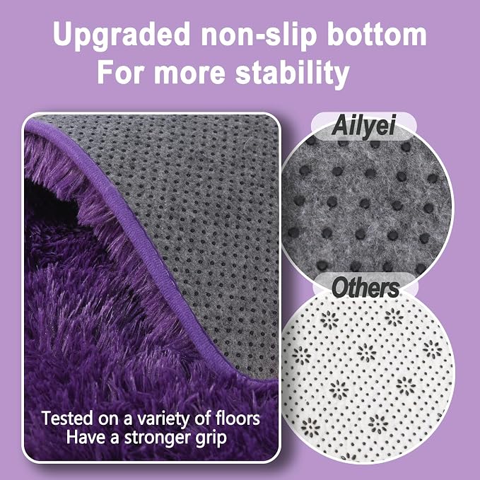 Soft Purple Rugs for Bedroom, Shag Fluffy Washable 4x6 | Upgrade Non-slip, 4 x 6 Shaggy Rugs for Living Room, High Pile Fuzzy Plush Carpet Kids Room Dorm, Flame Resistant