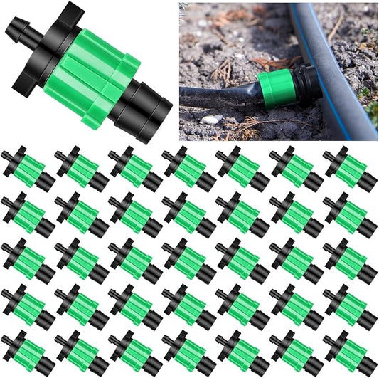 Frienda 50 Pcs Drip Tape Connector Fittings, Locks 1/4" Barb for 5/8" Drip Irrigation Fitting Kit Irrigation Tubing Connectors Tools Coupling Barbed Locking Fitting (Green)