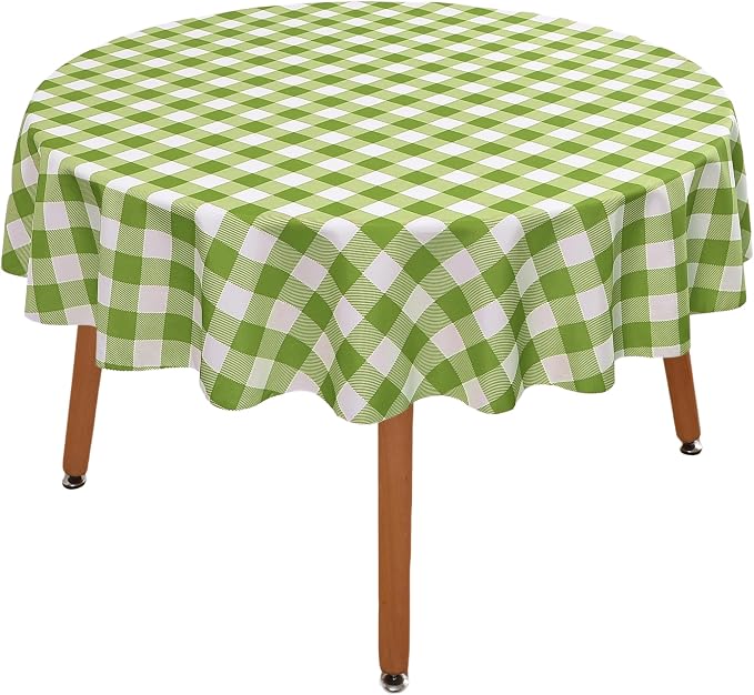 Waterproof Plaid Tablecloth Fabric - Round 90 Inch Classic Gingham Checker Table Cloth for Indoor/Outdoor Use - Buffalo Table Cover for Picnics, BBQs, and Parties