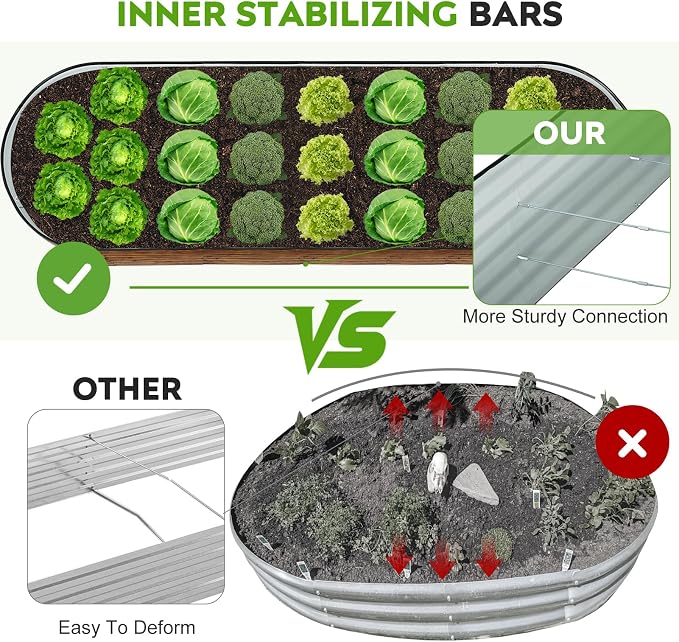 Galvanized Raised Garden Bed Outdoor- 8x2x1.4ft Oval Steel Raised Beds for Gardening, Metal Planter Box with Protective Strip and Gloves for Vegetables, Flowers, Fruits(Brown)
