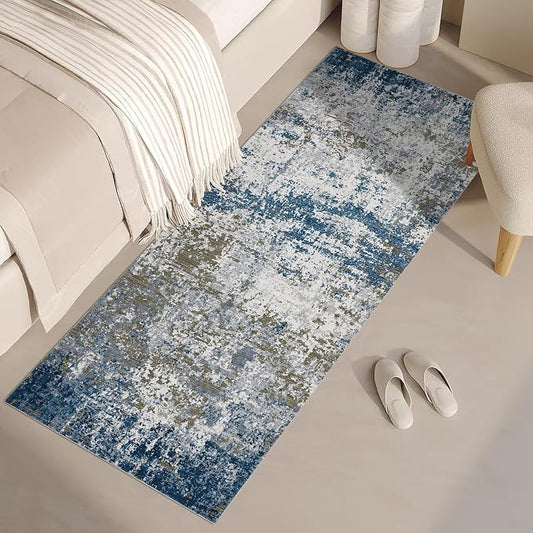 ROYHOME Modern Abstract 2x8 Runner Rug Non Slip, Navy | Non Shedding Rug Low Pile Stain Resistant for Bedroom Hallway Kitchen