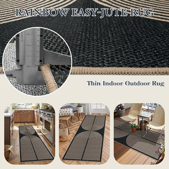 Lahome Enfys Modern Rainbow Hallway Runner Rug, 2x6 Washable Easy Jute Rugs for Entryway Kitchen Farmhouse Indoor Outdoor Carpet, Non Slip Runner for Porch Bedroom Laundry Front Door