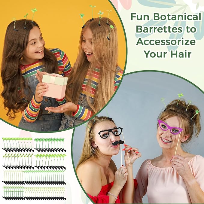 Tigeen 100 Pcs Rave Sprouts Bean Sprout Hair Clips Rave Clips Cute Grass Barrette Mixed Style Plant Flower Butterfly Mushroom Hair Accessories for Home Party Festival Irish