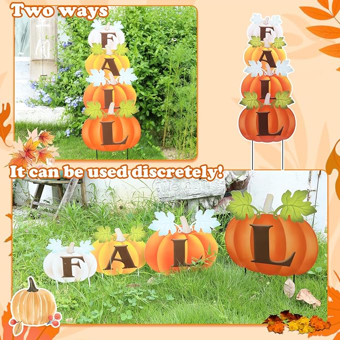 Fall Yard Decor Outdoor Autumn Harvest Pumpkins Stakes Pumpkin Patch Sign with Stakes Fall Thanksgiving Decoration for Home Outside Lawn Garden Holiday Decor