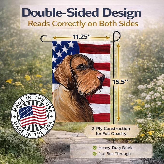 Caroline's Treasures CK6758GF Wirehaired Vizsla American Flag Garden Flag Mailbox Flag Decorative Yard Flag Banner Outside Patio Artwork Yard Flower Beds, Garden Size, Multicolor
