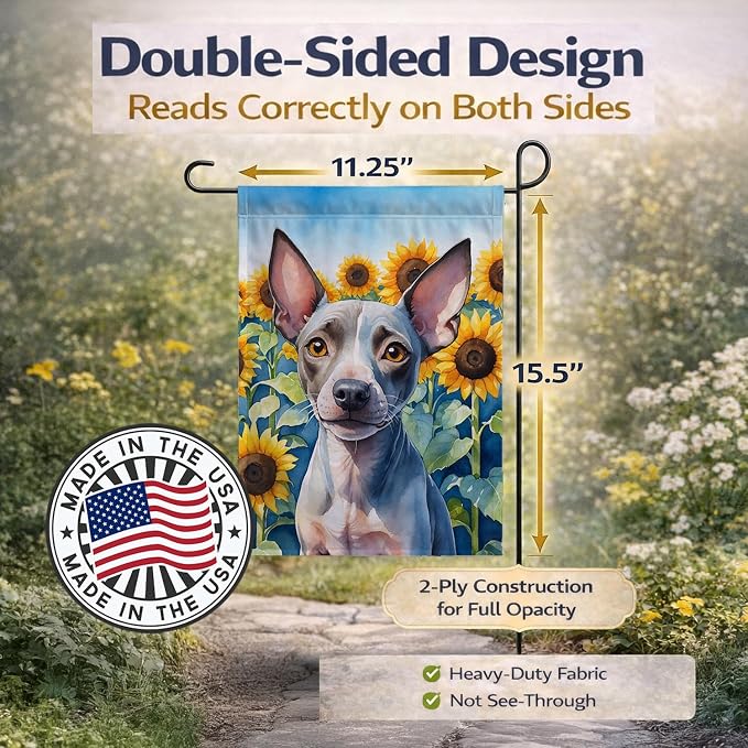 Caroline's Treasures DAC6010GF American Hairless Terrier in Sunflowers Garden Flag Mailbox Flag Decorative Yard Flag Banner Outside Patio Artwork Yard Flower Beds, Garden Size, Multicolor
