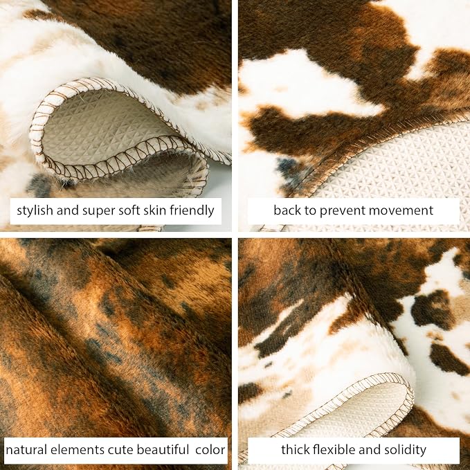 MACEVIA Faux Cowhide Rug Cute Cow Print Rugs Animal Area Carpet Western Decor for Bedroom Non-Slip 43.3" L x 29.5" W(3.6ft x 2.4ft)