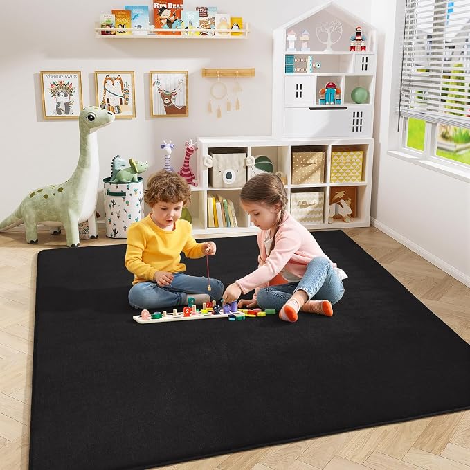 Amearea 4x4 Square Area Rugs for Bedroom Living Room, Black Memory Foam Rug | Thickened Fluffy Indoor Washable Rug, Modern Non Slip Minimalist Carpet for Entryway Kids Boys Girls Dorm Nursery Room Decor