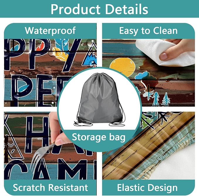 Picnic Table Cover with Bench Covers and Bag, Outdoor Wooden Camping Camper RV Wood Waterproof Windproof Tablecloth with Elastic Edges, Camping Accessories RV Gear Campers 72x30 Inches 3 Pcs Set