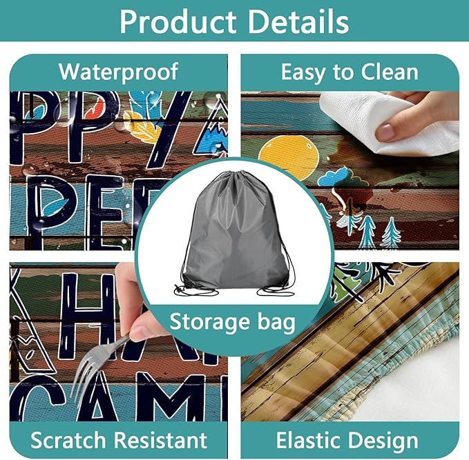 Picnic Table Cover with Bench Covers and Bag, Outdoor Wooden Camping Camper RV Wood Waterproof Windproof Tablecloth with Elastic Edges, Camping Accessories RV Gear Campers 96x30 Inches 3 Pcs Set