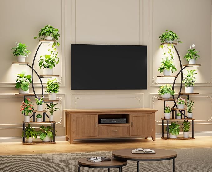 JUSTOGO Plant Stand Indoor with Grow Lights, 8 Tiered Tall Plant Shelf for Indoor Plants Multiple, 65" Large Corner Plant Stands, Metal Flower Holder Display Plant Rack for Living Room, Home, Patio