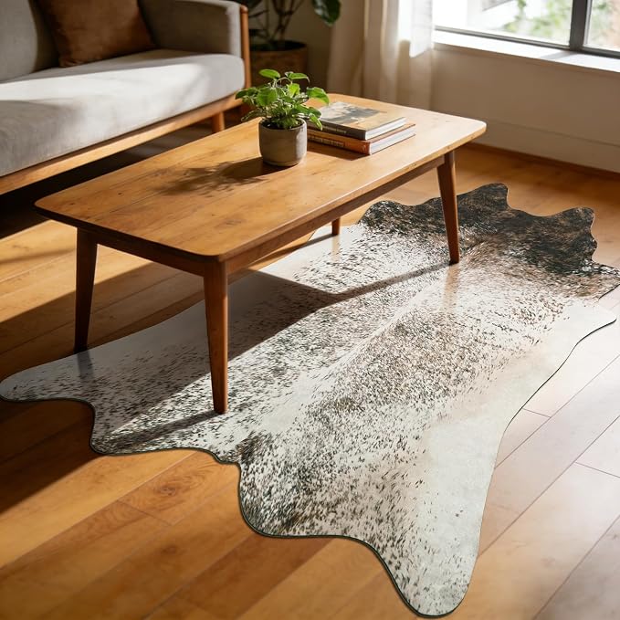 2x3 Small Cowhide Rug, Washable Faux Brown and White Hide Runner Rugs for Entryway, Classic Texas Animal Print Accent Carpet for Fireplace Bedside, Synthetic Decor