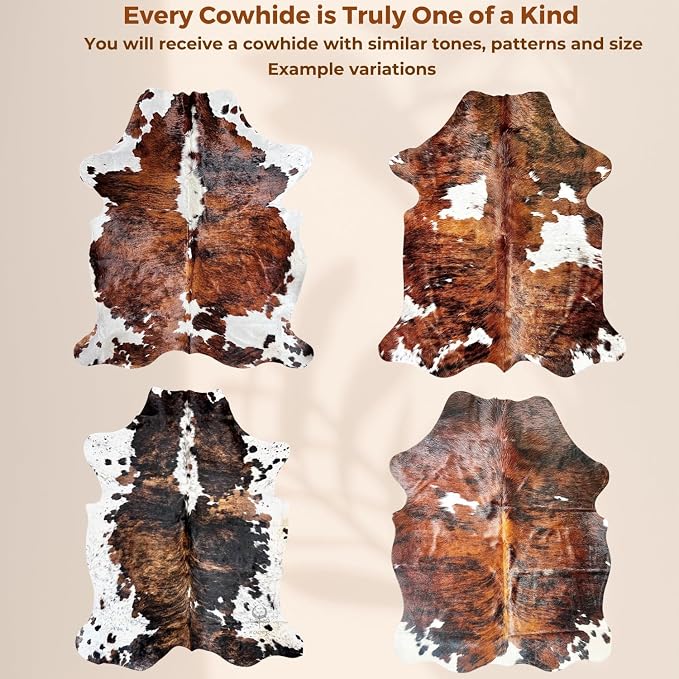 rodeo Genuine Cowhide Rug - Real Cow Hide Rug Large for Living Room & Bedroom - Western Rugs for a Natural Western Home Decor Ambiance - Rustic Cow Print Carpet Decor - 6x8 ft, Classic Tricolor