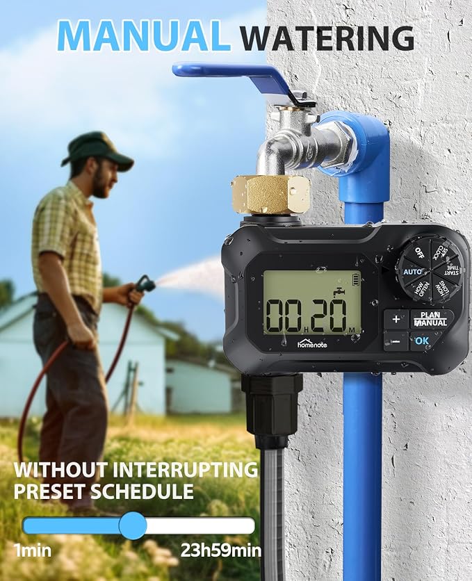 homenote Automatic Misting Cooling System with Timer, 46FT Misting Line, 10 Brass Nozzles, and 3/4" Brass Adapter for Patio Cooling and Garden Watering