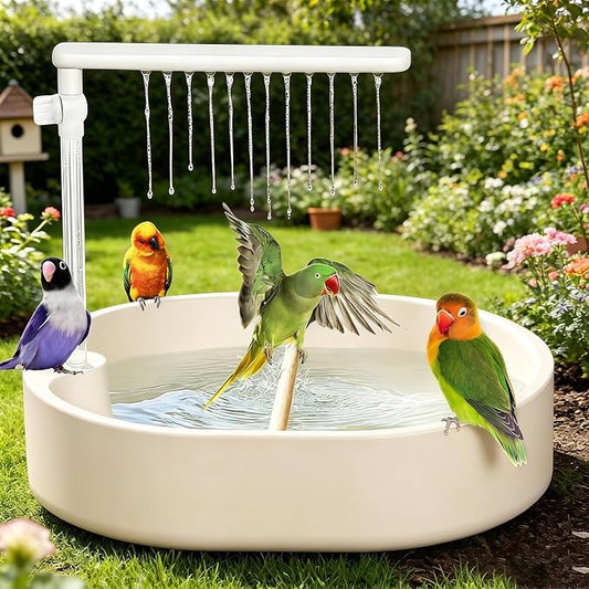 Parrot Bathtub,Bird Shower Parakeet Bath for Cage with Adjustable Water Flow Control Valve, Contains USB and Pump,tarpaulin,for Pet Birds,Cockatiel,Budgie,Suitable for Many Kinds of Birds(Beige)