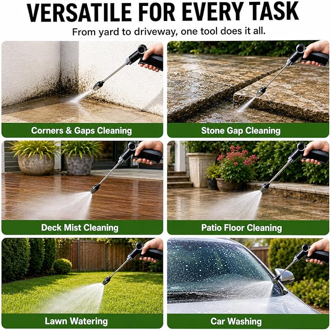 High Pressure Water Washer Jet, Garden Hose Nozzle with 360 ° Rotating Spray, Multi Function Garden Watering Sprayer, 3/4 Inch Connector with 4 Sealing Rings for Yard, Car and Pet Cleaning