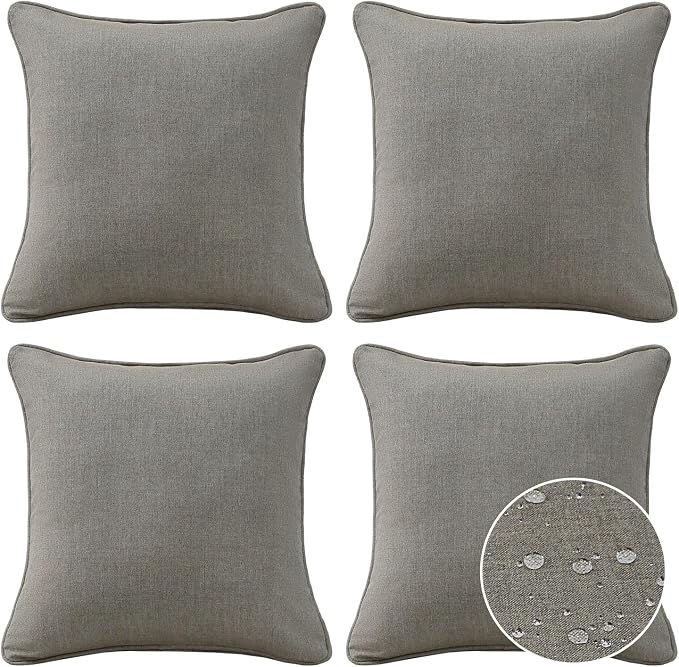 Unimatta Sunbrella Decorative Outdoor Water Repellent Throw Pillows with Inserts, Set of 4, 18" x18" Pillows for Patio, Backyard, Bed, Couch, and Patio Furniture, Cast Shale