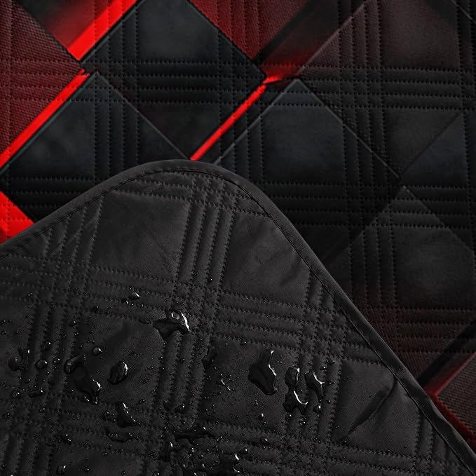 Outdoor Picnic Blanket Portable Ultrasonic Waterproof Picnic Black Red Stereoscopic Square Printed Camping Beach Mat for Sand and Wet Grass Hiking (Black Red Square L