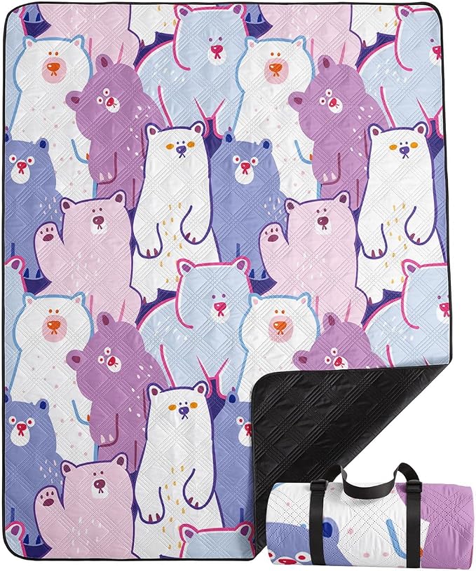 Outdoor Picnic Blanket,Portable Sandproof Waterproof Picnic Mat,Cartoon Bears Printed Camping Beach Mat for Sand and Wet Grass Hiking (Cartoon Bears S)