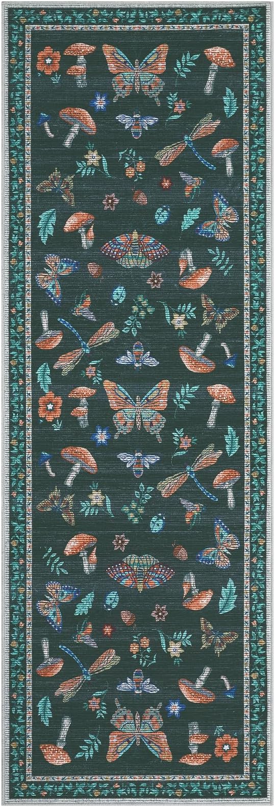 ROYHOME Mushroom Insect Rug 2x6 Runners for Hallways, Boho Kitchen Runner Rugs Non Slip Bath, Modern Washable Rug for Bedroom, Soft Long Rugs for Entryway Bathroom Laundry Dorm, Black